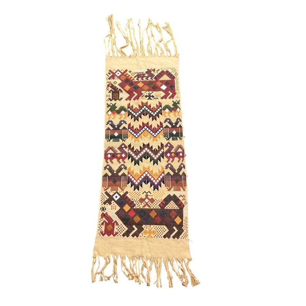 Guatemala Hand Woven And Embroidered Animal Runner Or Wall Hanging
